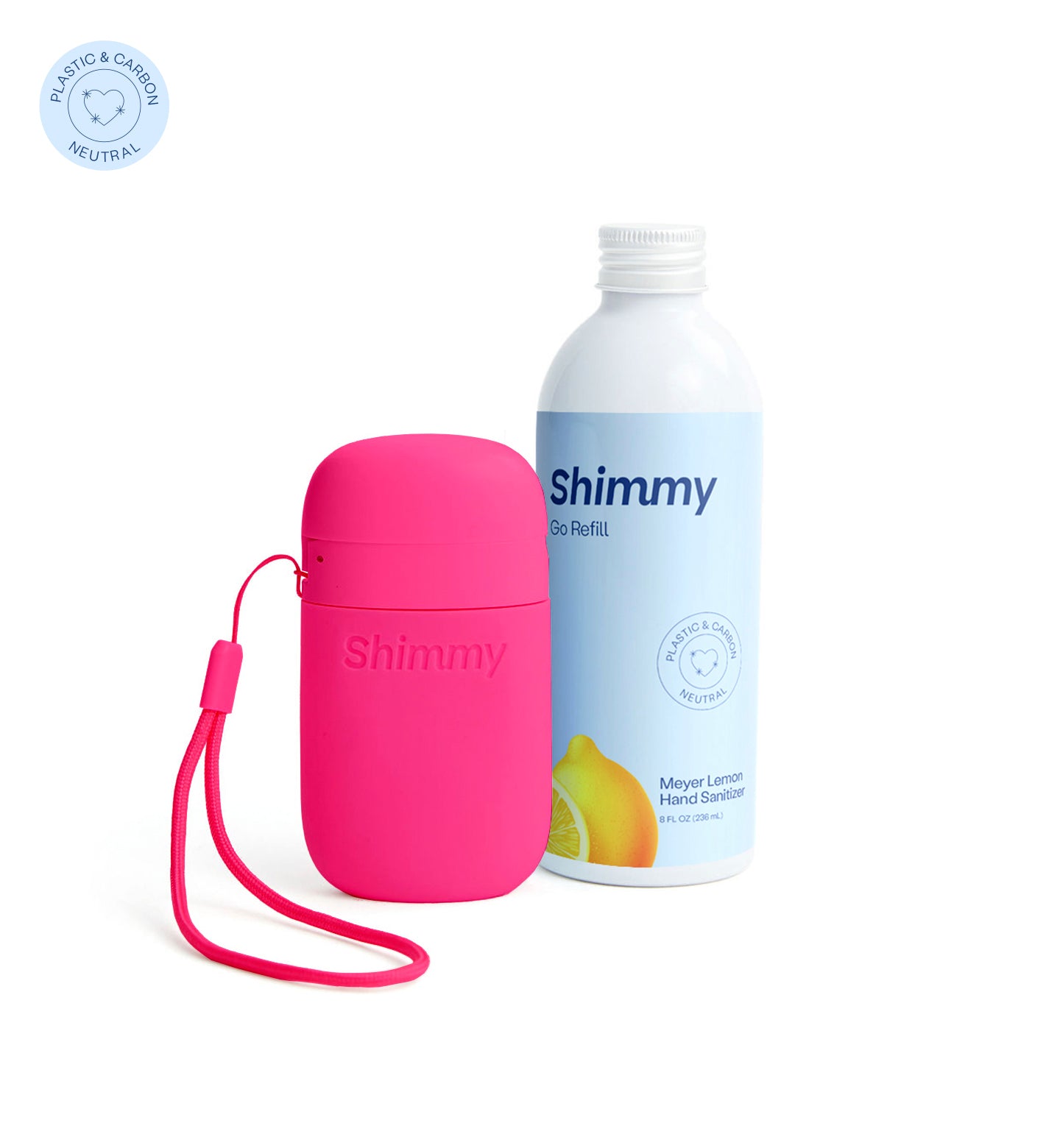 Shimmy Go Portable Hand Sanitizer Dispenser Magenta + Meyer Lemon Hand Sanitizer [41490453790911] - 41490453790911