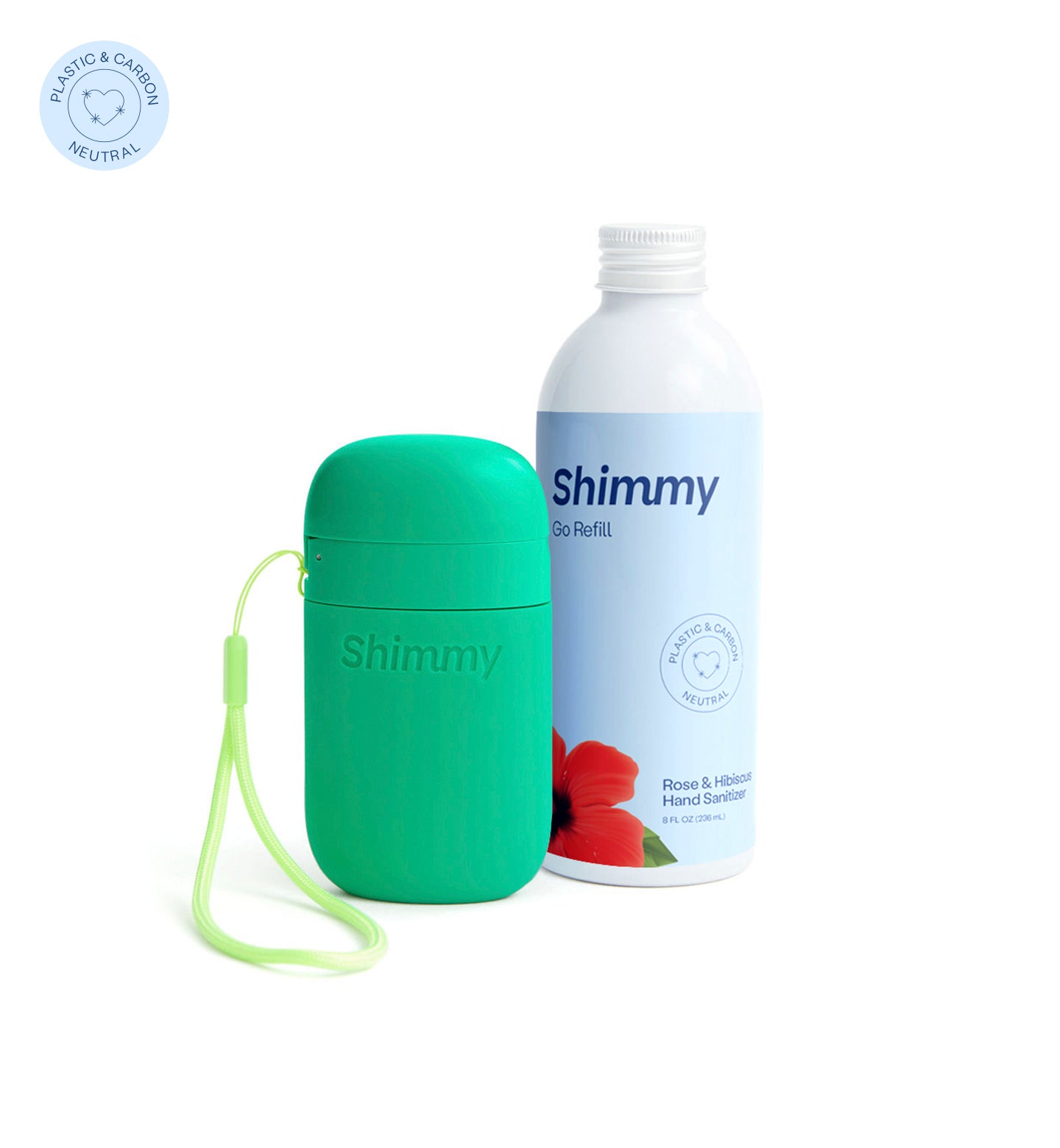 Shimmy Go Portable Hand Sanitizer Dispenser Kelly Green + Rose  & Hibiscus Hand Sanitizer [40734812405951] - 40734812405951