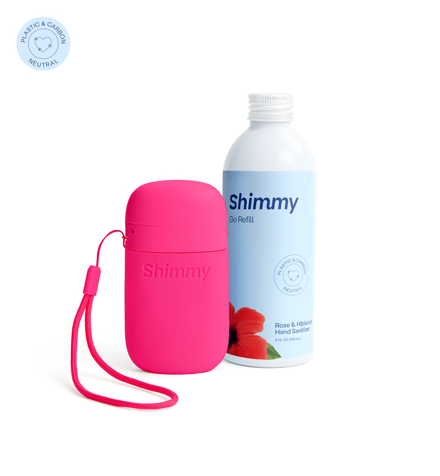 Shimmy Go Portable Hand Sanitizer Dispenser Magenta + Rose & Hibiscus Hand Sanitizer [41490453823679] - 41490453823679