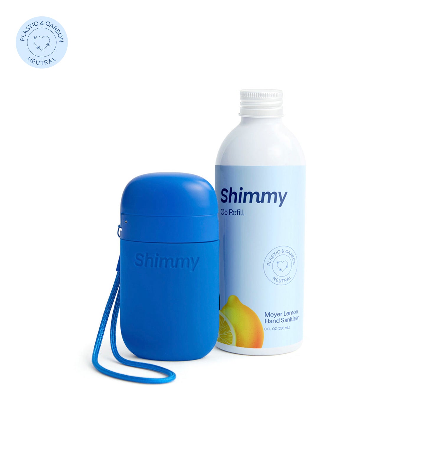 Shimmy Go Portable Hand Sanitizer Dispenser Navy Blue + Meyer Lemon Hand Sanitizer [40734763221183] - 40734763221183
