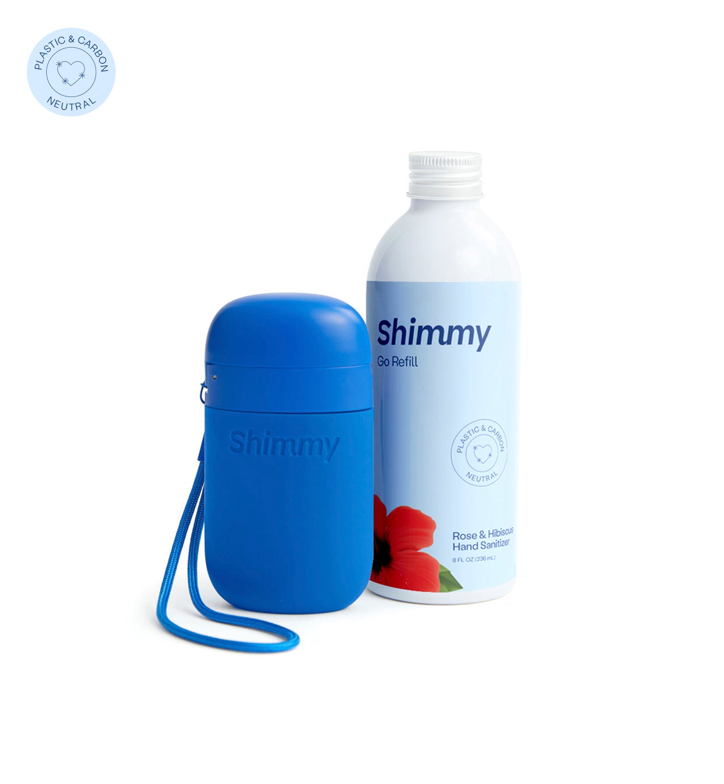 Shimmy Go Portable Hand Sanitizer Dispenser Navy Blue + Rose & Hibiscus Hand Sanitizer [40734787469503] - 40734787469503