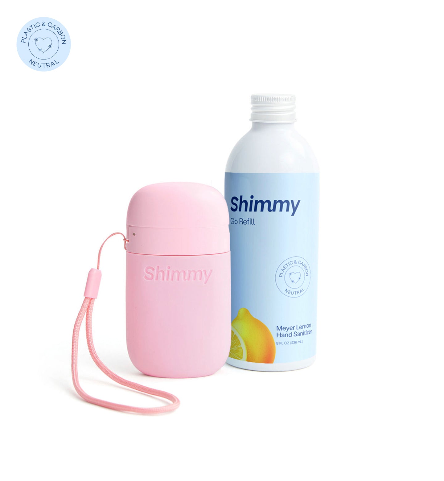 Shimmy Go Portable Hand Sanitizer Dispenser Soft Pink + Meyer Lemon Hand Sanitizer [40734763385023] - 